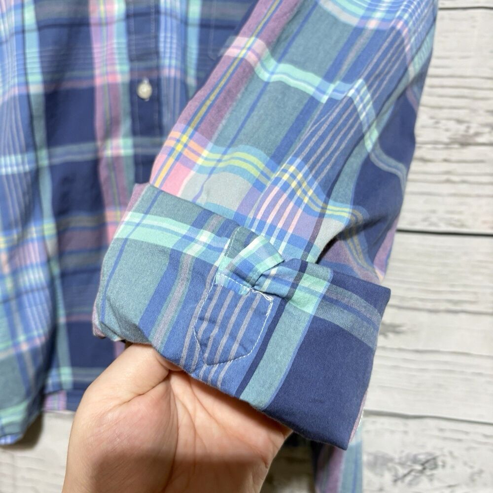 Crown & Ivy XL Shirt Ruffle Collar Easter Pastels Pink Blue Preppy CUTE Upcycled - Picture 3 of 8